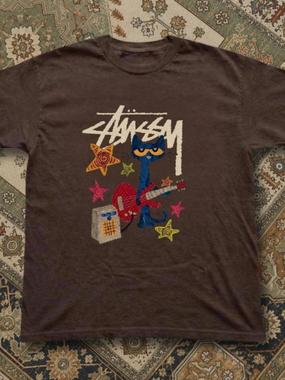 Brown Pete The Cat Guitar graphic tee